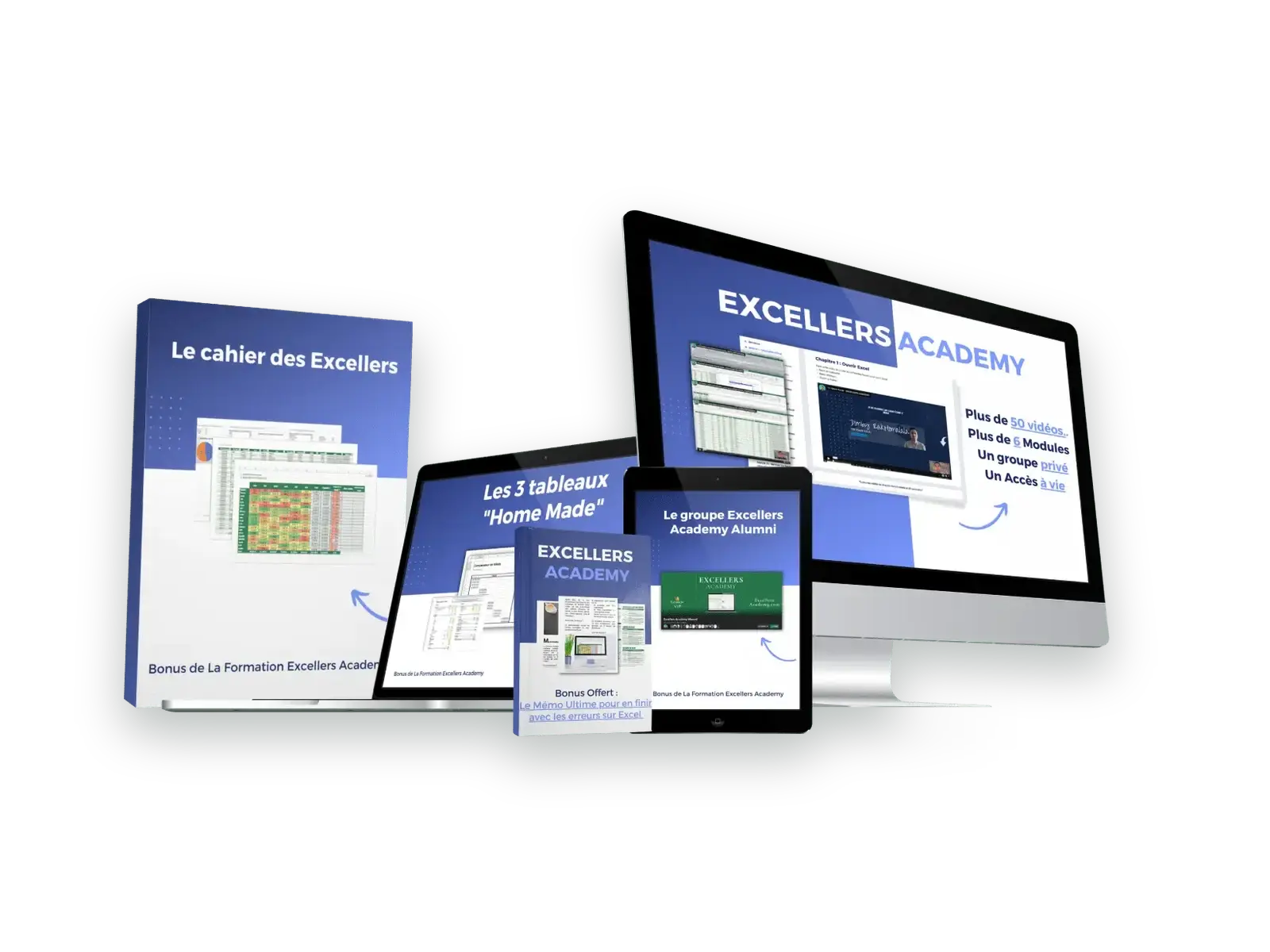 Les vidéos, le cahier d’exercices et les bonus de la formation Excellers Academy