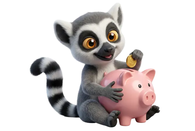Lémurien mascotte du Dojo serrant sa tirelire, illustrant le budget d'une formation Excel