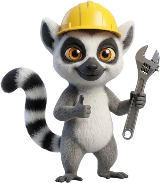 Mascotte lémurien du Dojo en bricoleur, mettant en garde contre les arnaques CPF