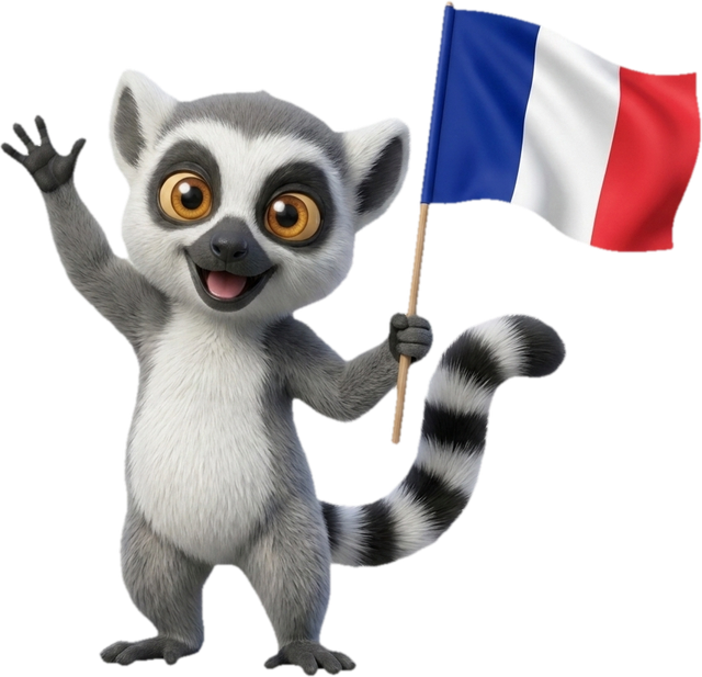 Lucas, la mascotte du Dojo, brandit les drapeaux français et anglais
