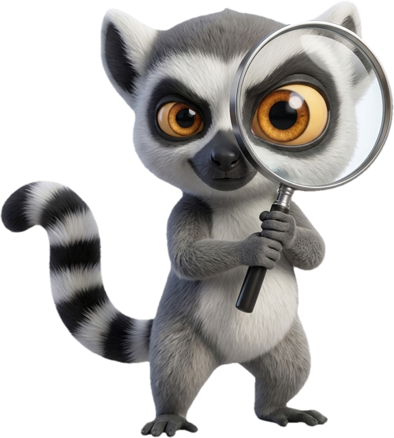 Lucas, la mascotte du Dojo, avec une loupe : vérifier les critères