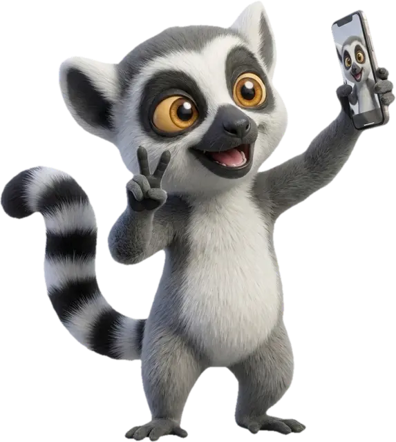 Lucas, la mascotte du Dojo, se filme au smartphone en faisant un signe de victoire