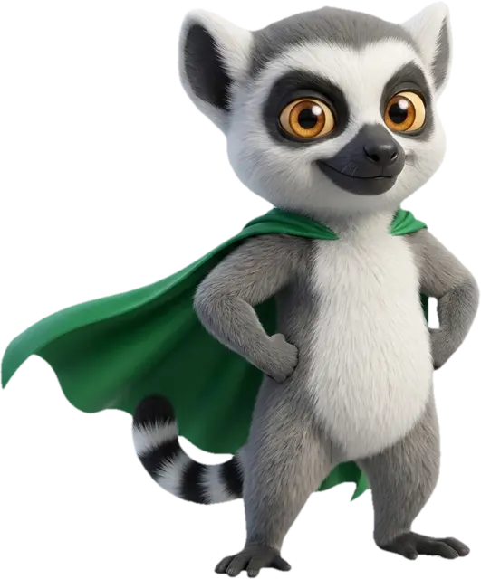 Mascotte lémurien du Dojo en super-héros, illustrant l'automatisation