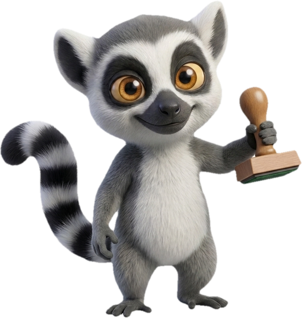 Lucas, la mascotte du Dojo, appose un tampon de validation, illustrant le label Qualiopi
