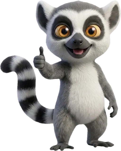 Mascotte lémurien du Dojo pouce levé, donnant son verdict