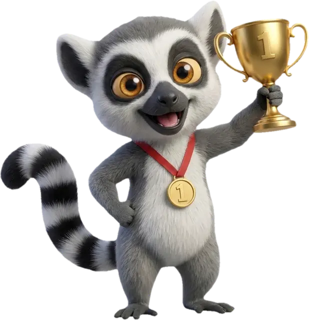 Lucas brandit un trophée doré, médaille autour du cou