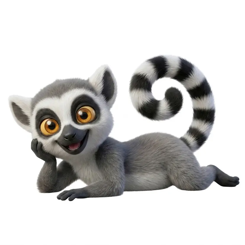 Mascotte lémurien du Dojo allongée et détendue