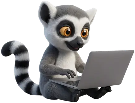 Mascotte lémurien devant un ordinateur