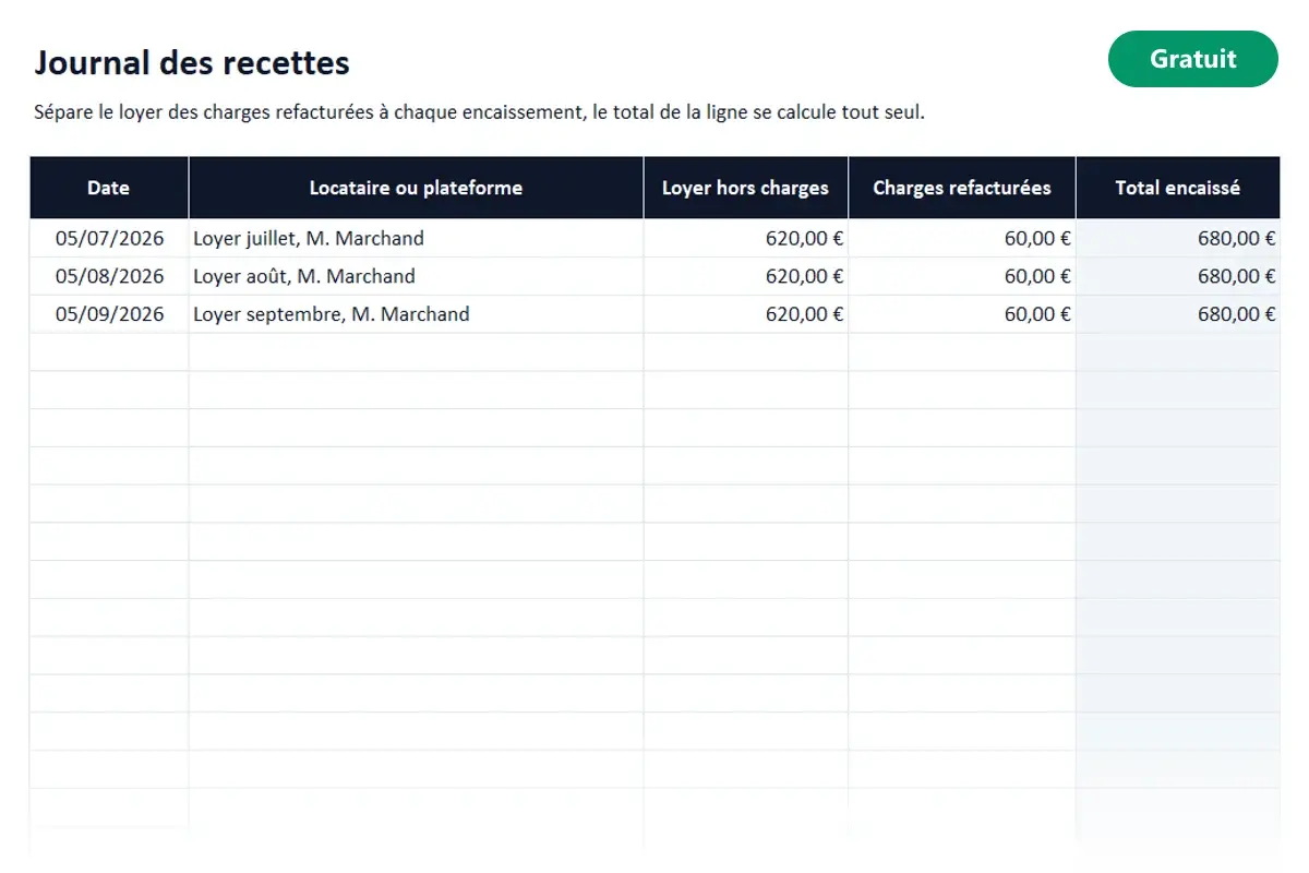 Aperçu du modèle Excel Comptabilité LMNP au réel