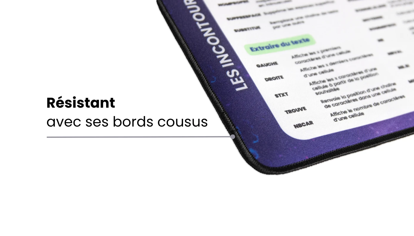 Bords cousus résistants du tapis de souris Excel