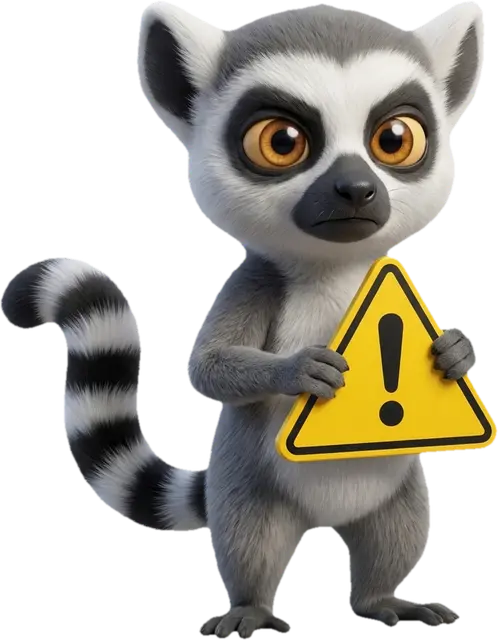 Mascotte lémurien du Dojo levant la main pour signaler les erreurs à éviter