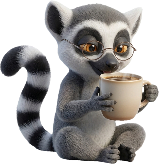 Lucas, la mascotte du Dojo, travaille avec un café à la main