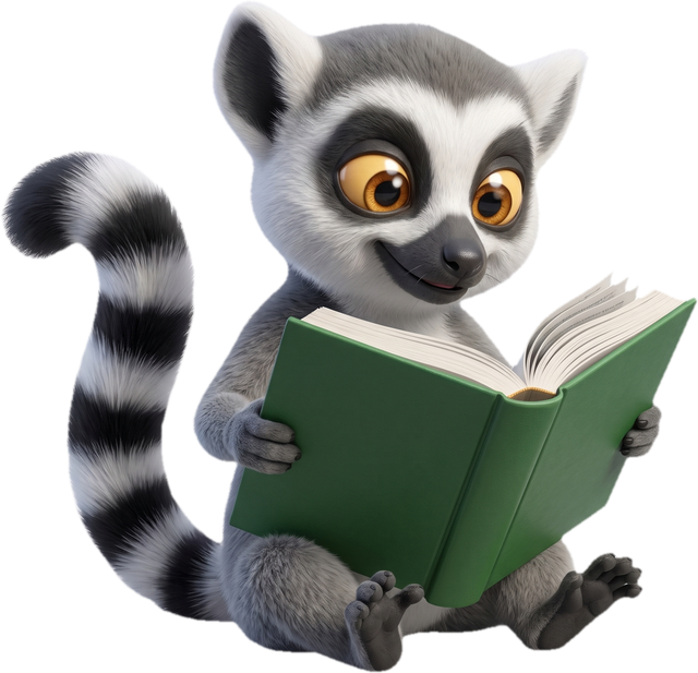 Lucas, la mascotte du Dojo, lit un dictionnaire
