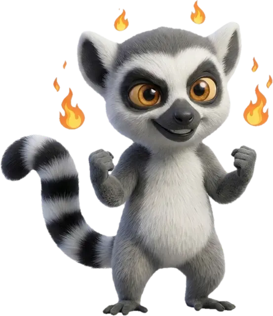 Mascotte lémurien du Dojo surmotivée, illustrant les raccourcis clavier qui font gagner du temps