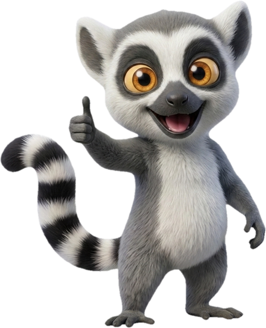 Mascotte lémurien du Dojo triomphante, illustrant la réussite et la montée en compétences apportées par une formation Excel payante