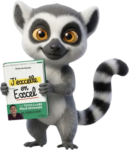 Lucas, la mascotte du Dojo, feuillette le lexique Excel