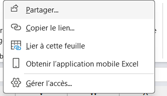 Bouton Partager d'Excel en haut à droite de la fenêtre, point de départ pour enregistrer le classeur en ligne et inviter des collaborateurs