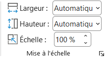 Groupe Mise à l'échelle de l'onglet Mise en page dans Excel, avec les champs Largeur, Hauteur et Échelle