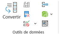 Groupe Outils de données de l'onglet Données du ruban Excel, avec l'icône de la validation des données en bas de la colonne du milieu