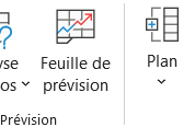 Groupes Prévision et Plan de l'onglet Données du ruban Excel, avec le bouton Plan à droite