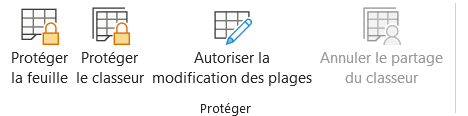 Groupe Protéger de l'onglet Révision du ruban Excel, avec le bouton Protéger le classeur à côté de Protéger la feuille