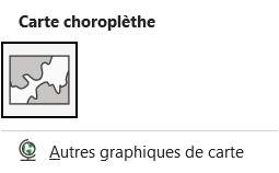 Menu du bouton Cartes de l'onglet Insertion dans Excel, avec la seule vignette Carte choroplèthe et le lien Autres graphiques de carte