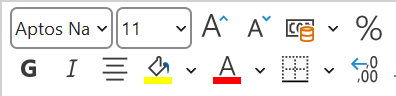 Mini barre d'outils flottante d'Excel apparue au clic droit, avec la police, la taille, le gras, l'italique, la couleur de remplissage, la couleur de police et les bordures