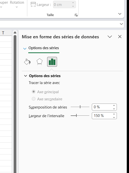 Volet des tâches Mettre en forme une série de données ancré à droite de la fenêtre Excel, à côté du graphique en barres sélectionné