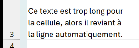 Cellule Excel contenant un texte long réparti sur plusieurs lignes grâce au retour à la ligne automatique