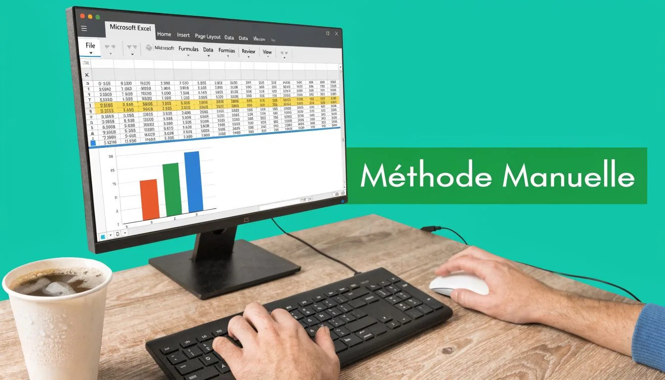Une personne utilisant Microsoft Excel sur un ordinateur pour créer un graphique manuel avec des données chiffrées.