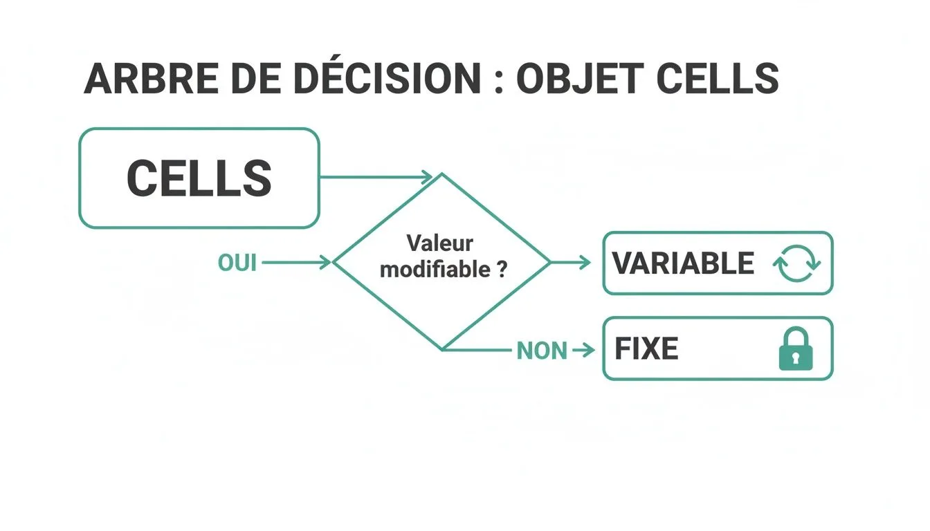 Diagramme d'arbre de décision expliquant la nature de l'objet Cells : variable ou fixe.