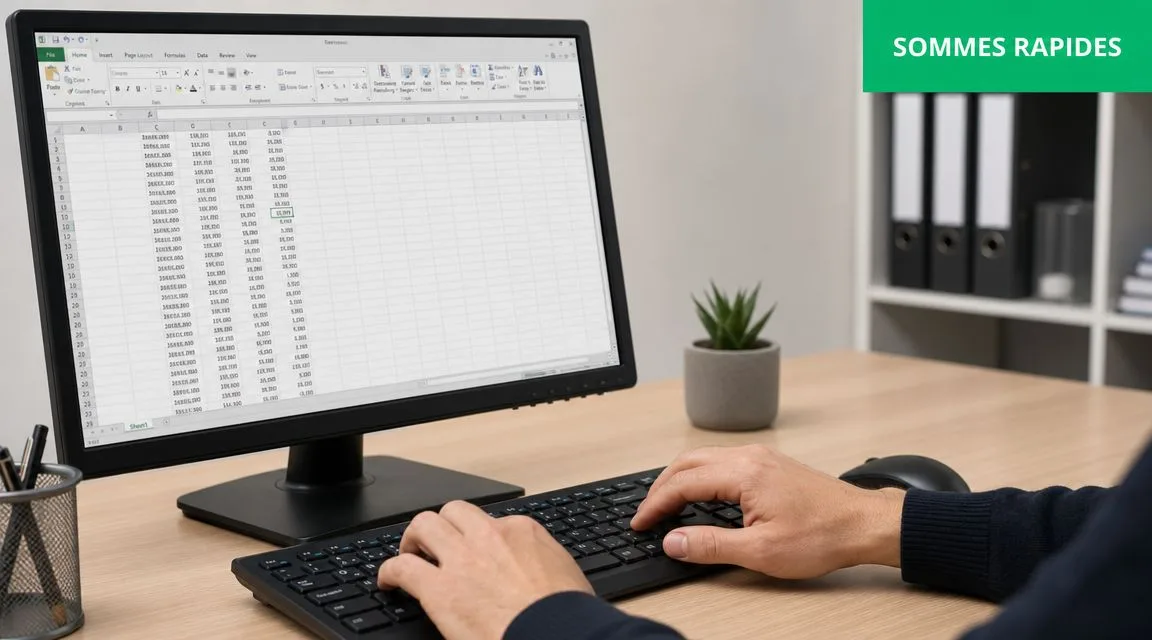 Une personne utilisant un clavier pour travailler sur une feuille de calcul Excel sur un écran d'ordinateur.