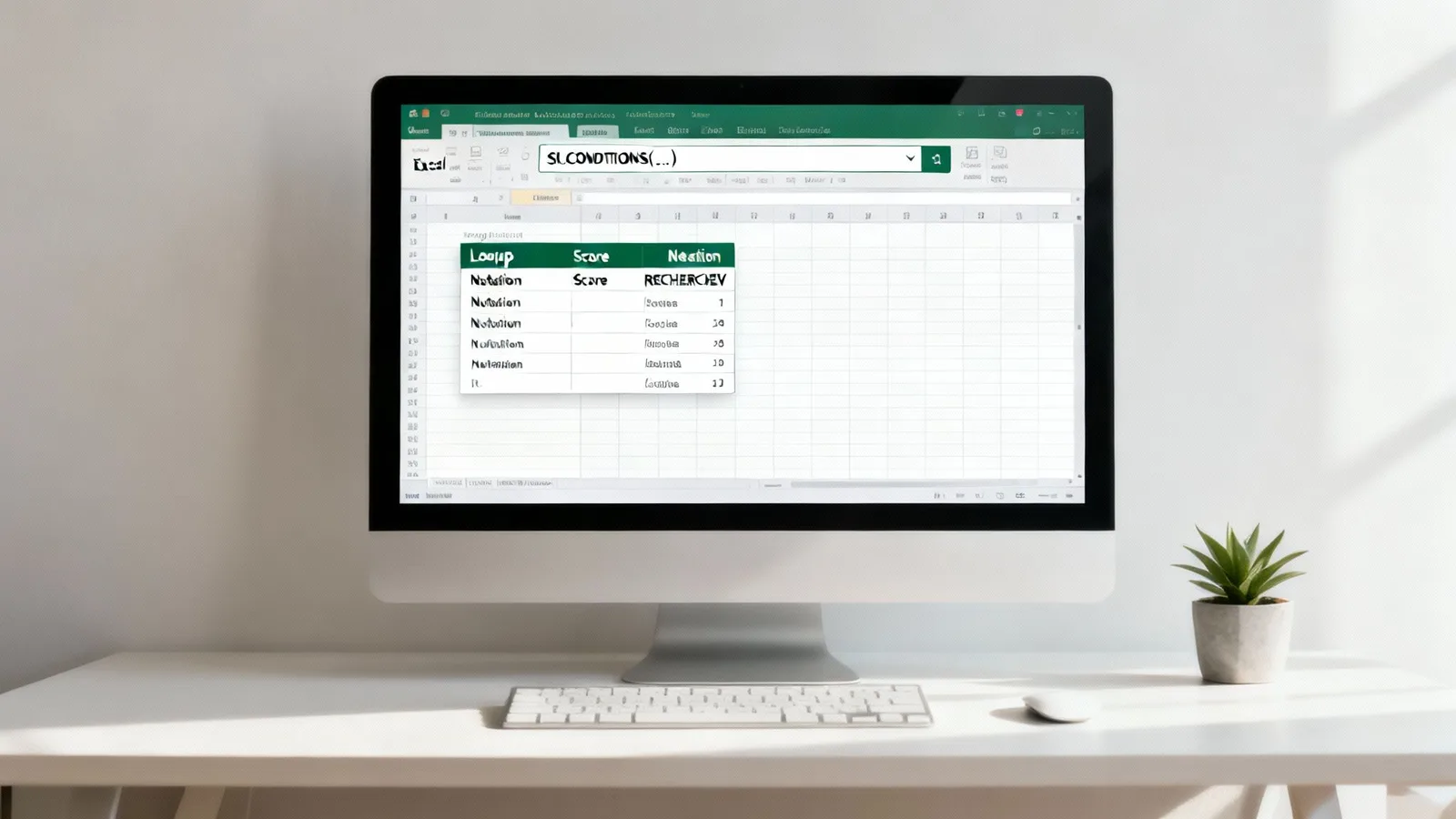 Écran d'ordinateur affichant une feuille de calcul Excel avec des données et une formule SI.