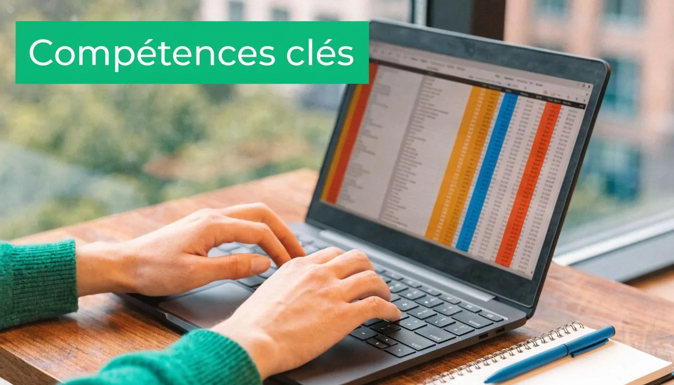 Une personne utilisant un ordinateur portable pour travailler sur un tableur Excel au bureau.