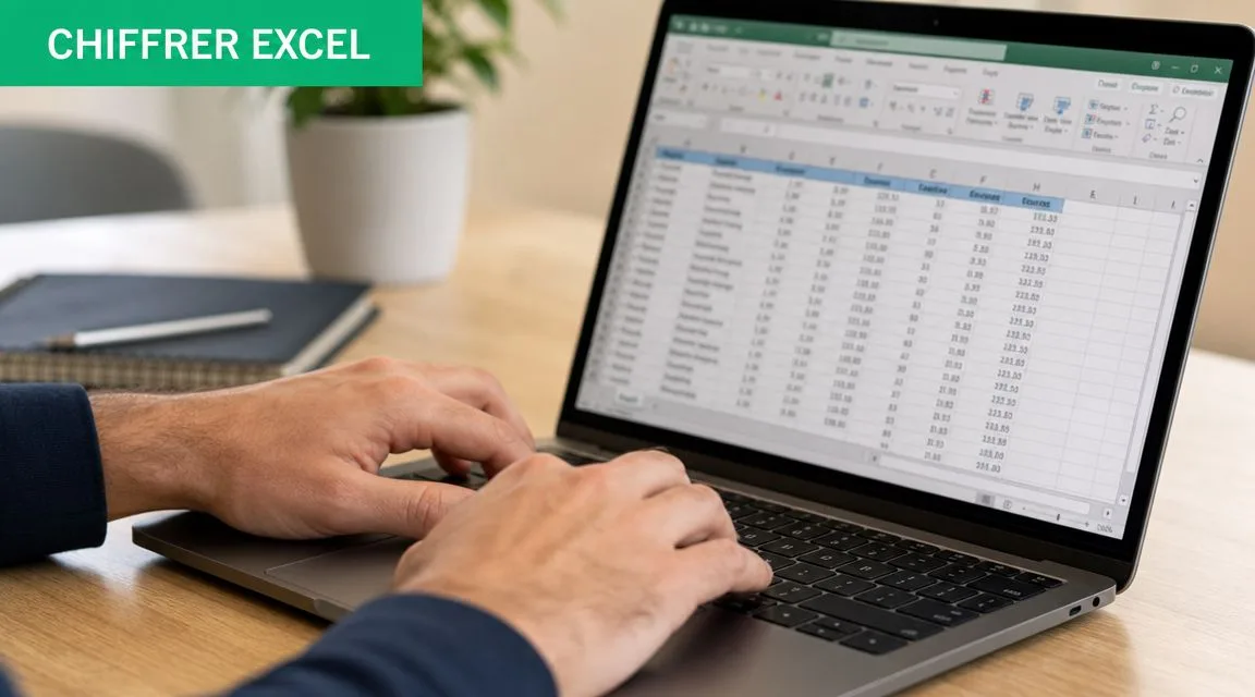 Une personne utilisant un ordinateur portable pour travailler sur une feuille de calcul Excel au bureau.