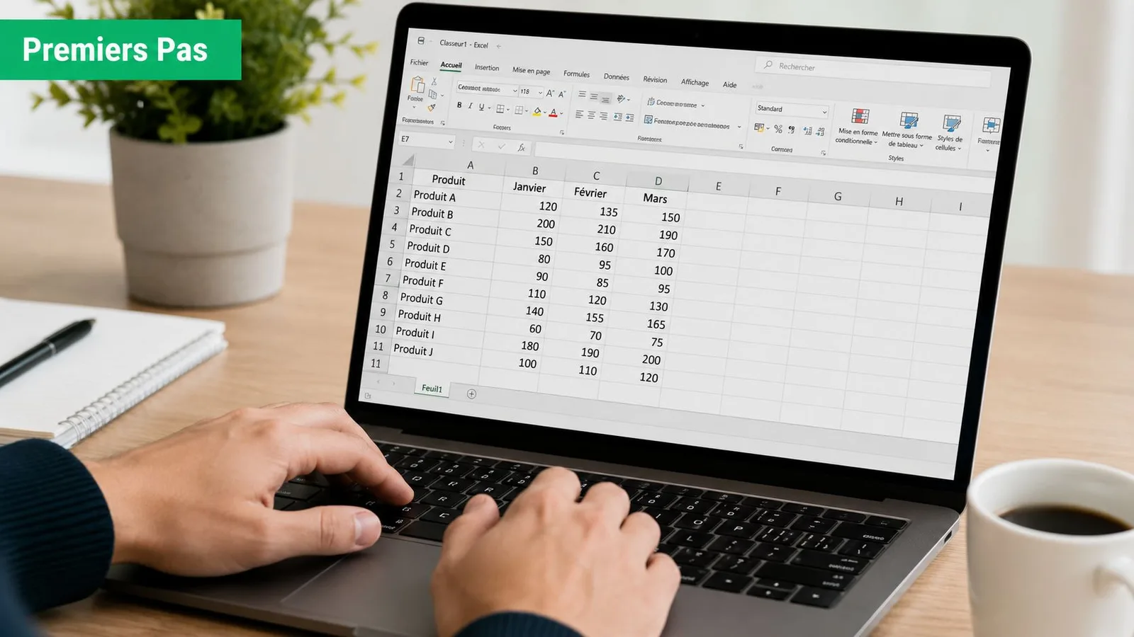 Une personne utilisant un ordinateur portable pour travailler sur une feuille de calcul Excel sur un bureau.