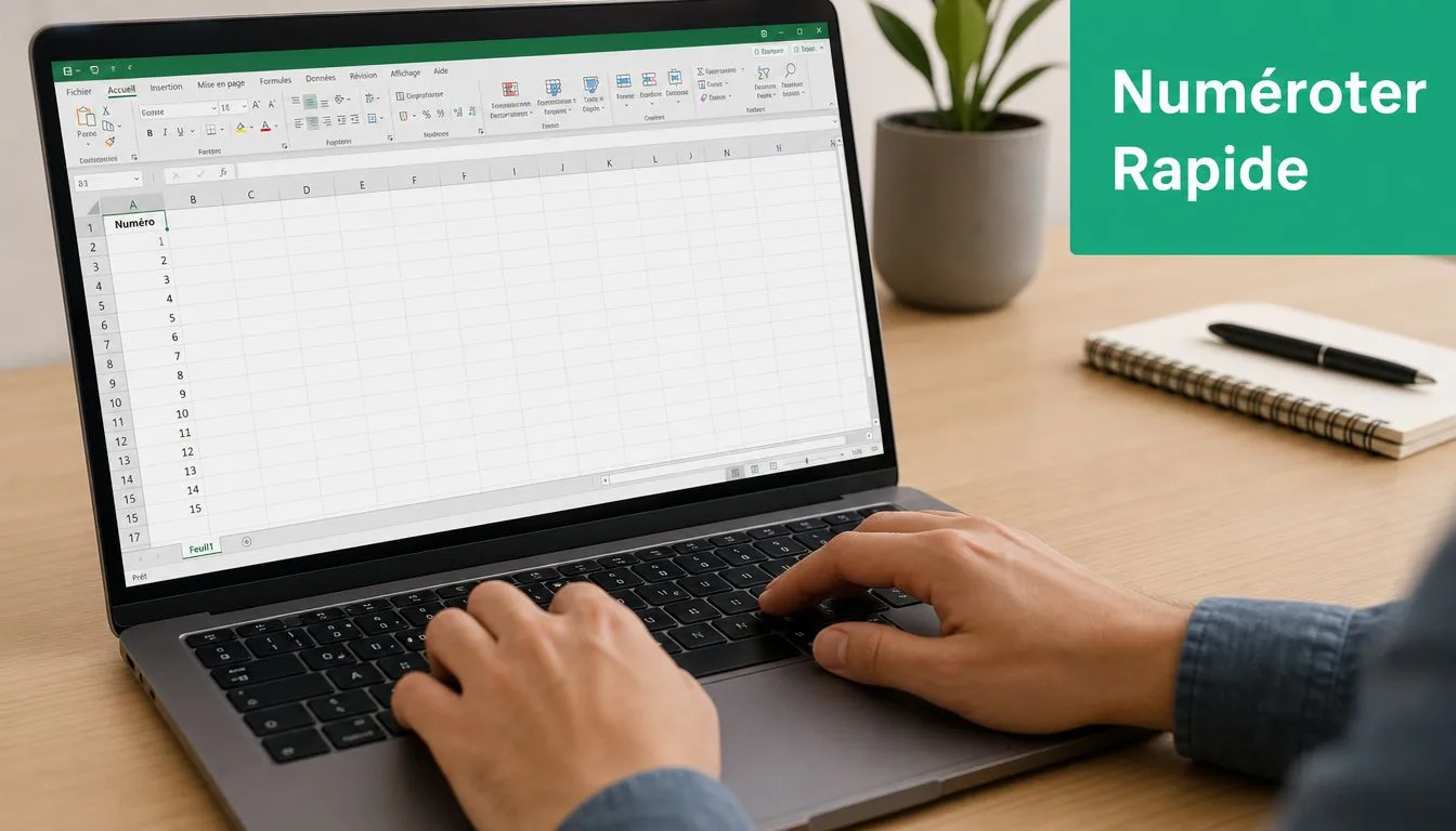 Mains d'une personne tapant sur un ordinateur portable affichant une feuille de calcul Excel numérotée rapidement.