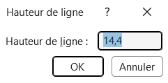 Boîte de dialogue Hauteur de ligne d'Excel, avec la valeur en cours dans le champ de saisie